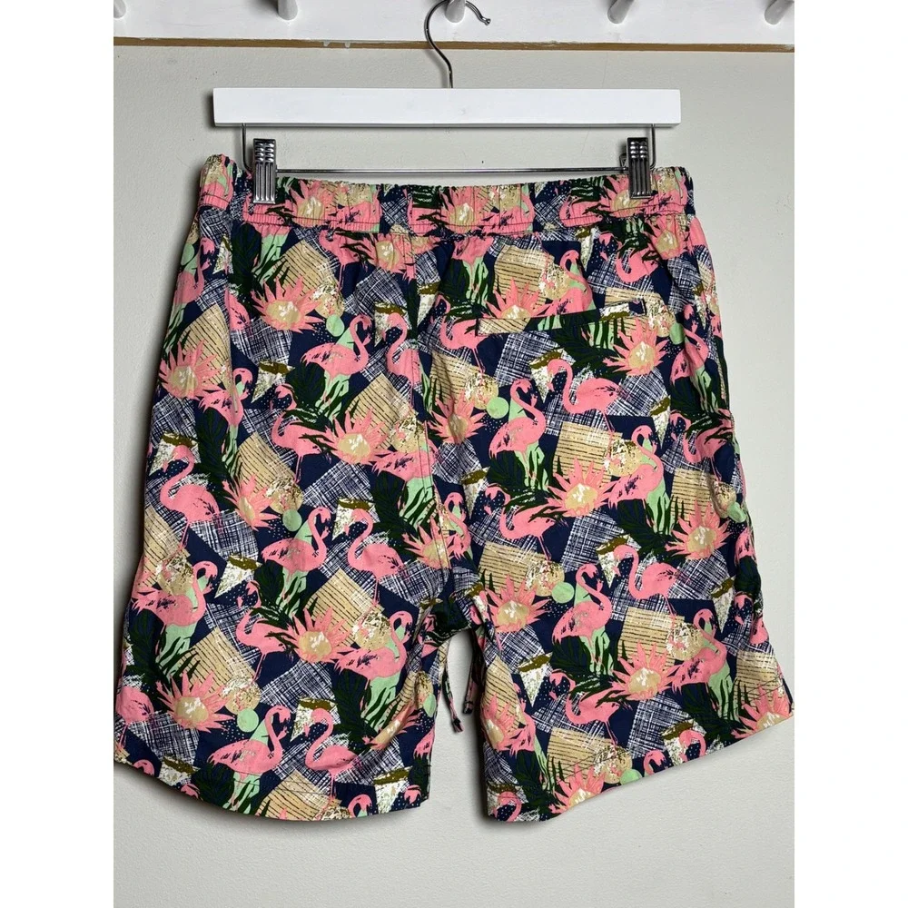 Massive Flamingo Print Cotton Shorts Men's M Tropical Vacation Beach